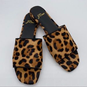 J. Crew Abbie calf hair Leopard print slides